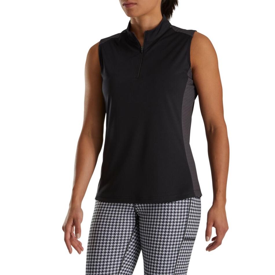 1/4 Zip Houndstooth Acabamento Feminino Preto Footjoy Pt