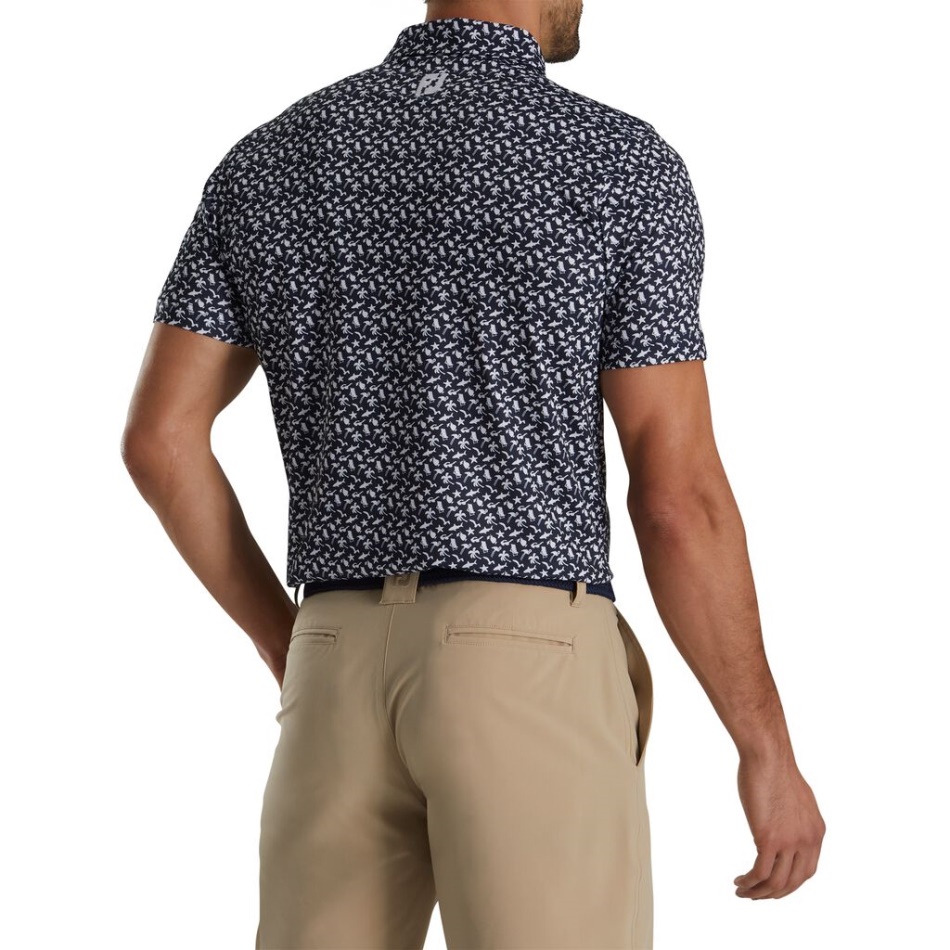 Ajuste Atlético Branco Marinho Com Estampa De Praia Lisle Colarinho Próprio Footjoy Pt