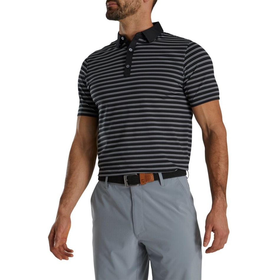 Ajuste Atlético Multi-listras Gola Auto Lisle Preto Footjoy Pt