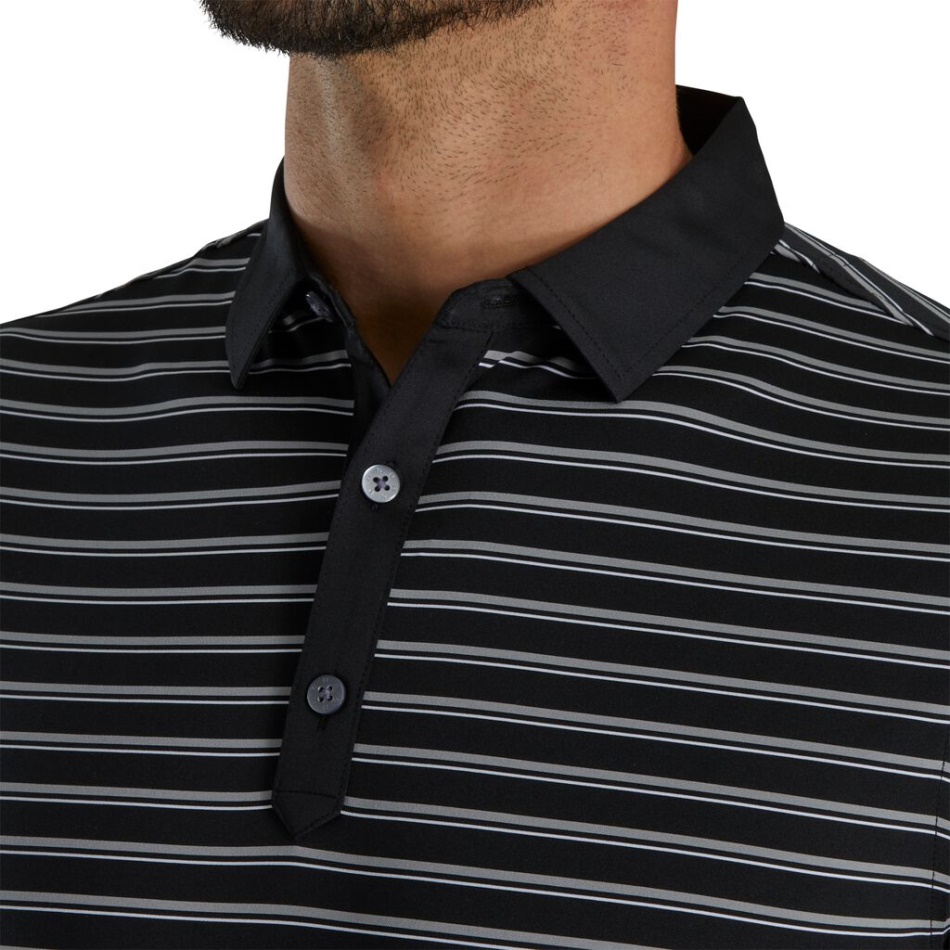 Ajuste Atlético Multi-listras Gola Auto Lisle Preto Footjoy Pt