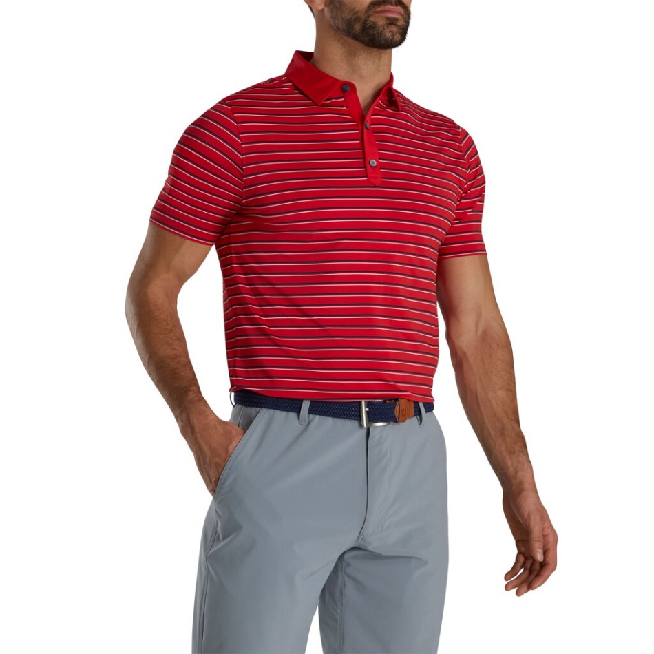 Ajuste Atlético Multi-listras Lisle Auto Colarinho Footjoy Pt Vermelho