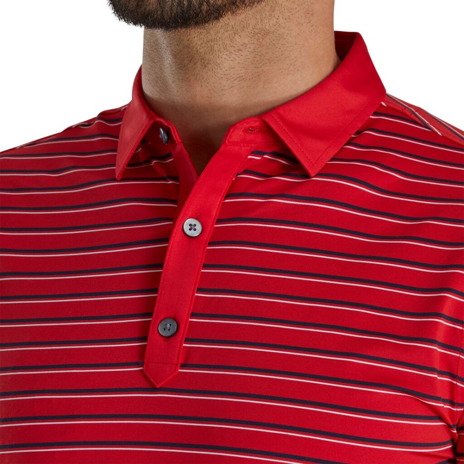 Ajuste Atlético Multi-listras Lisle Auto Colarinho Footjoy Pt Vermelho