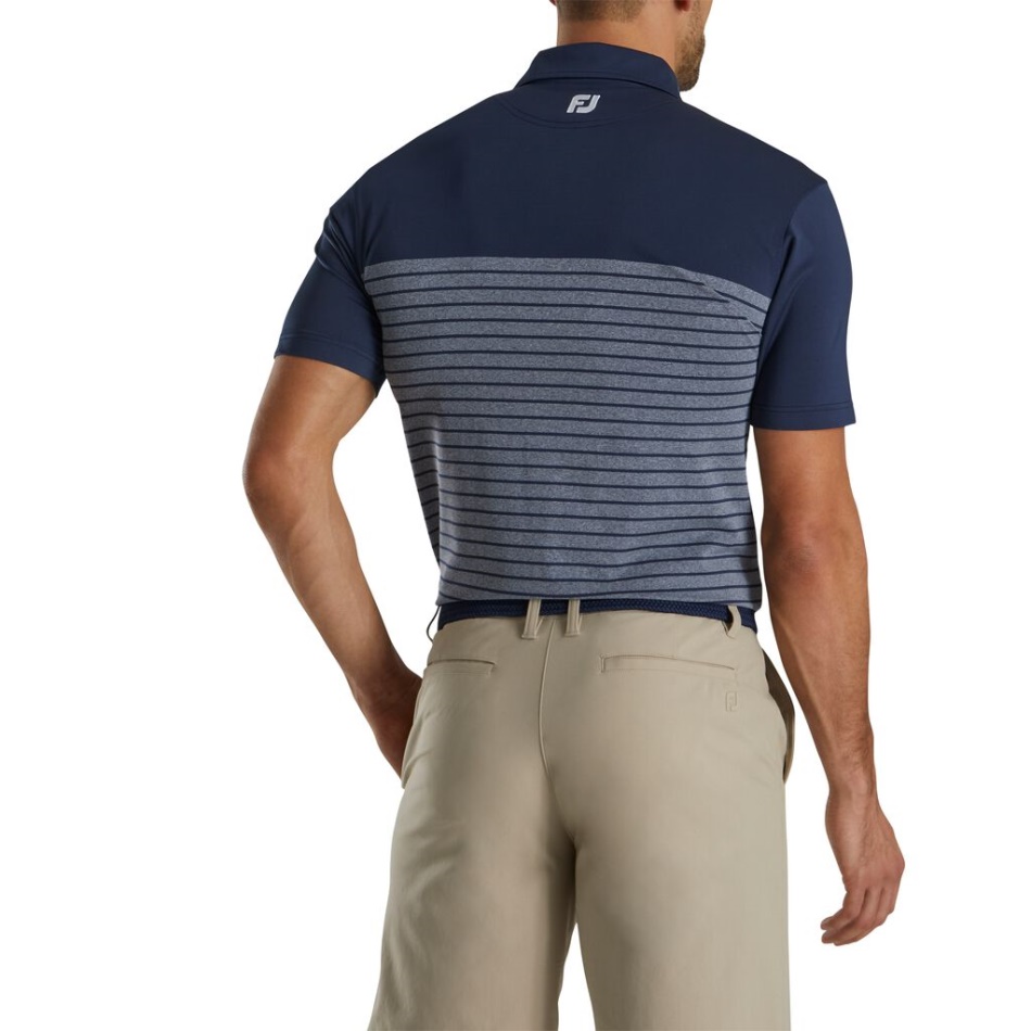 Azul Marinho Listrado Urze Lisle Colarinho Próprio Estilo Da Temporada Anterior Footjoy Pt