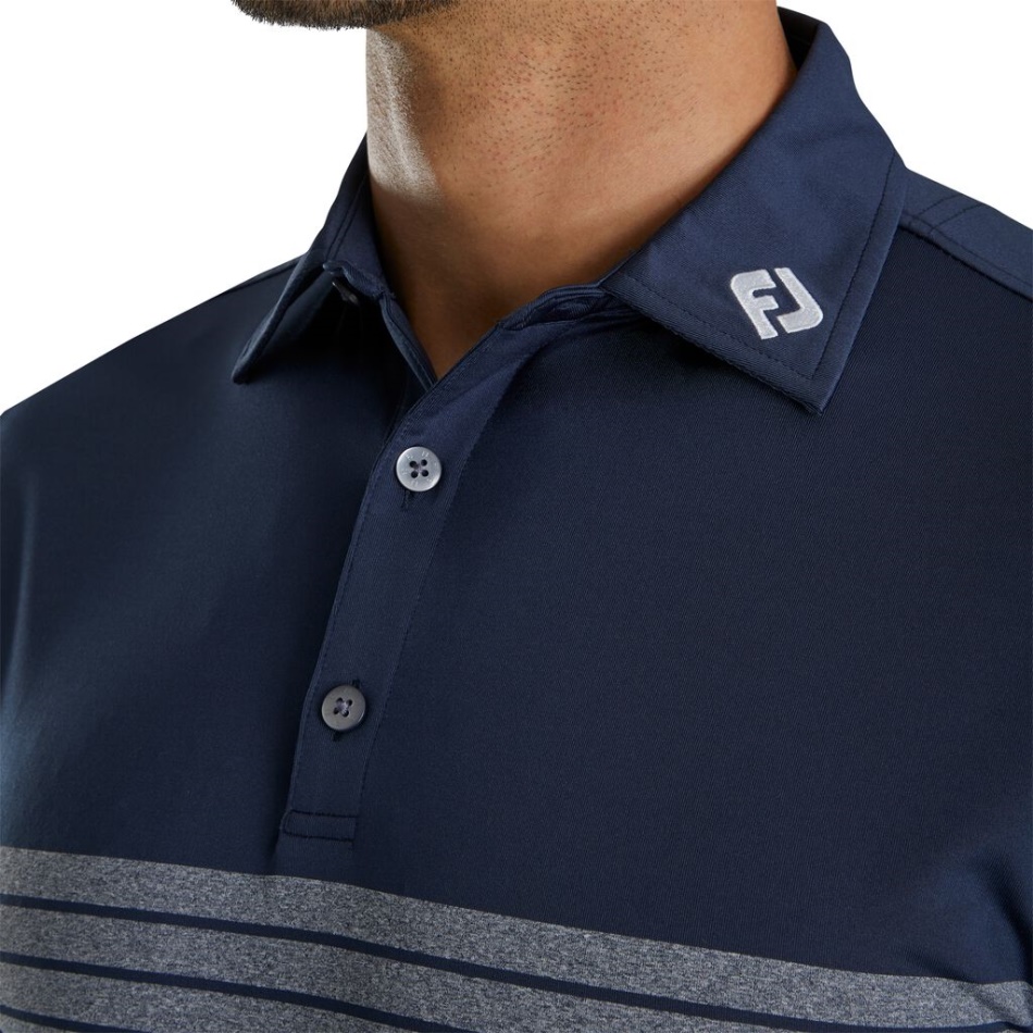 Azul Marinho Listrado Urze Lisle Colarinho Próprio Estilo Da Temporada Anterior Footjoy Pt