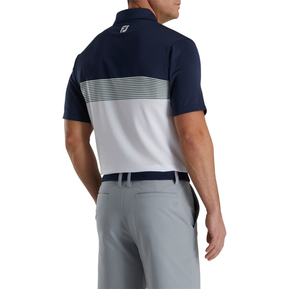 Azul Marinho-branco-sálvia Color Block Lisle Colarinho Próprio Estilo Da Estação Anterior Footjoy Pt