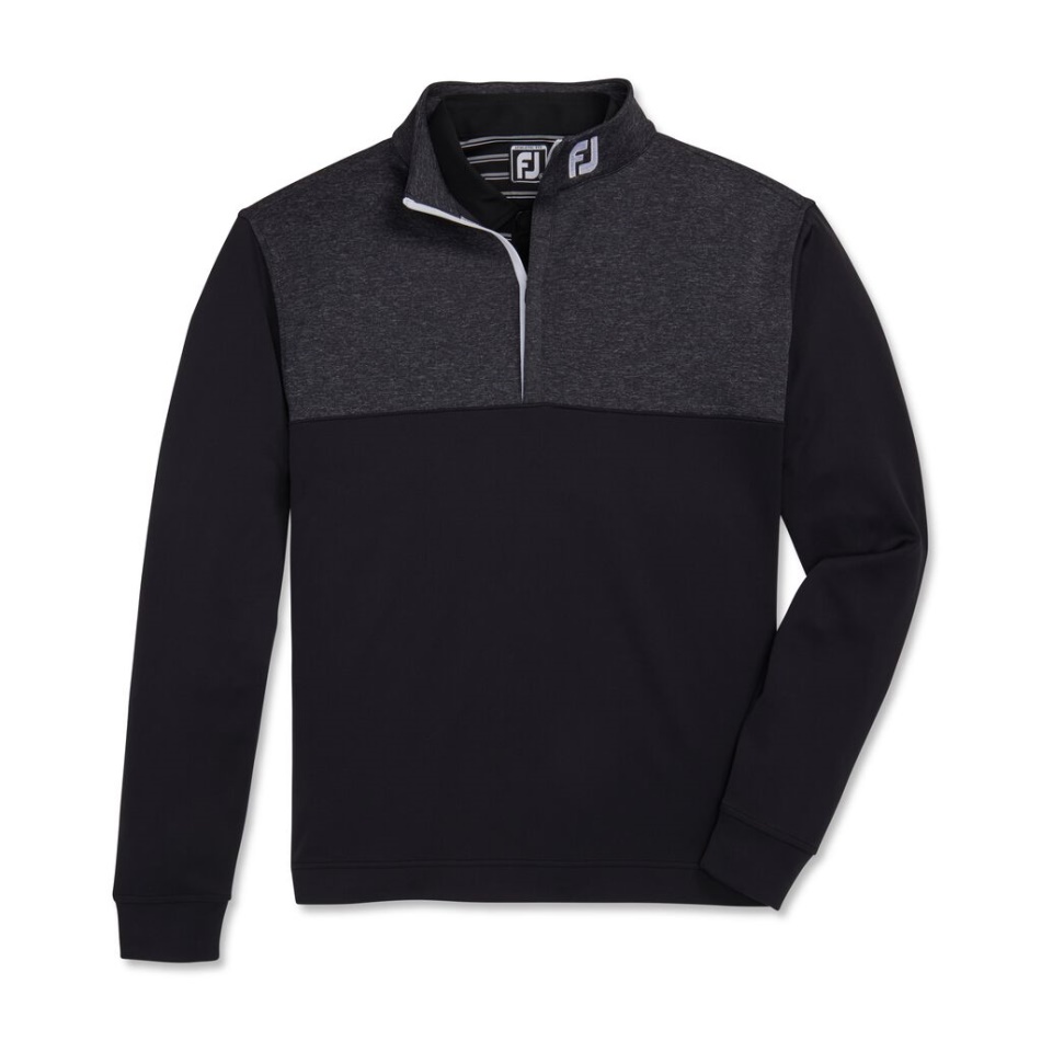 Black Footjoy Pt Heather Yoke Meio Zíper Camada Intermediária - Gola Fj Tour