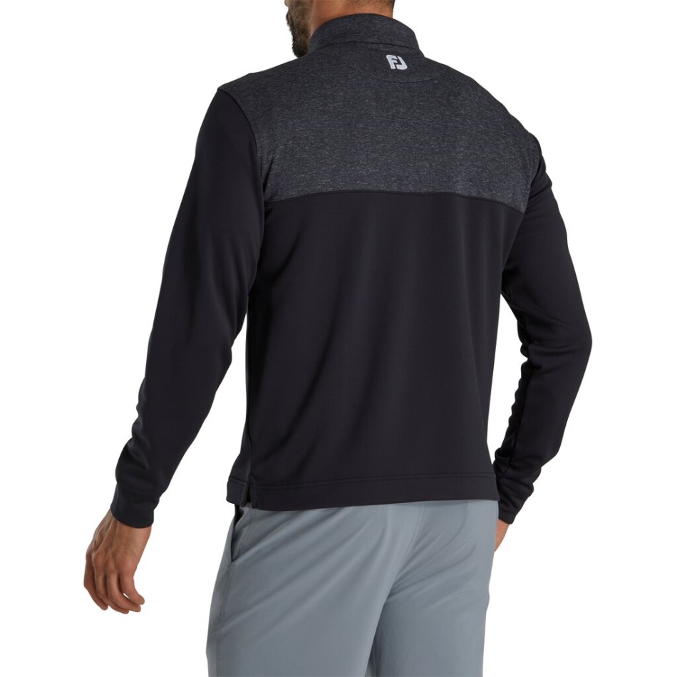Black Footjoy Pt Heather Yoke Meio Zíper Camada Intermediária - Gola Fj Tour
