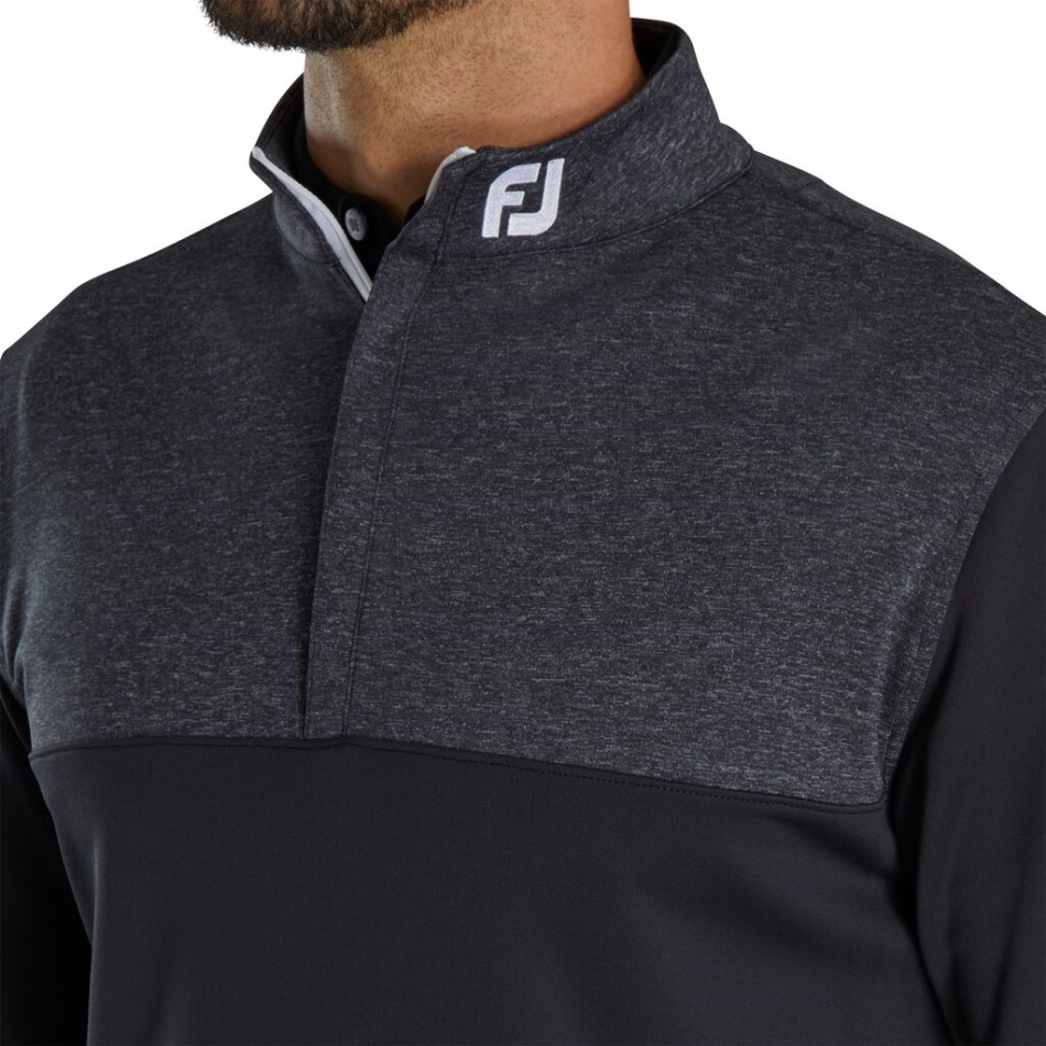Black Footjoy Pt Heather Yoke Meio Zíper Camada Intermediária - Gola Fj Tour