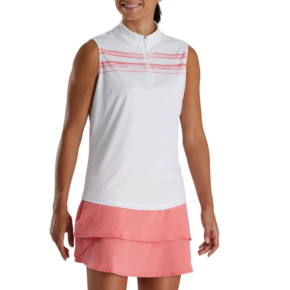 Bloco Aquarela Sem Manga Feminino Estilo Da Estação Anterior Footjoy Pt Coral Branco Brilhante