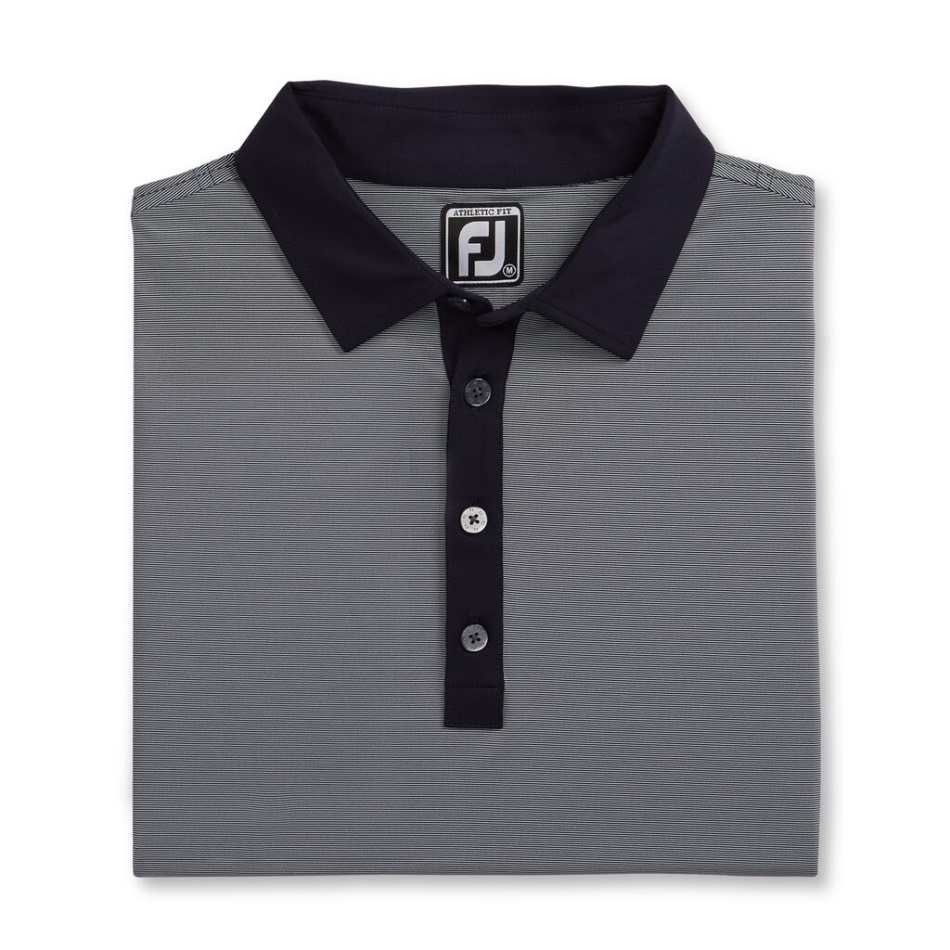 Branco Marinho Ajuste Atlético Lisle Ponta A Ponta Colarinho Próprio Footjoy Pt