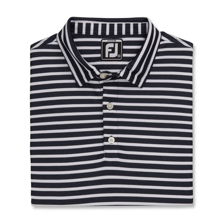 Branco Marinho Footjoy Pt Piquê Listrado Gola Auto Júnior