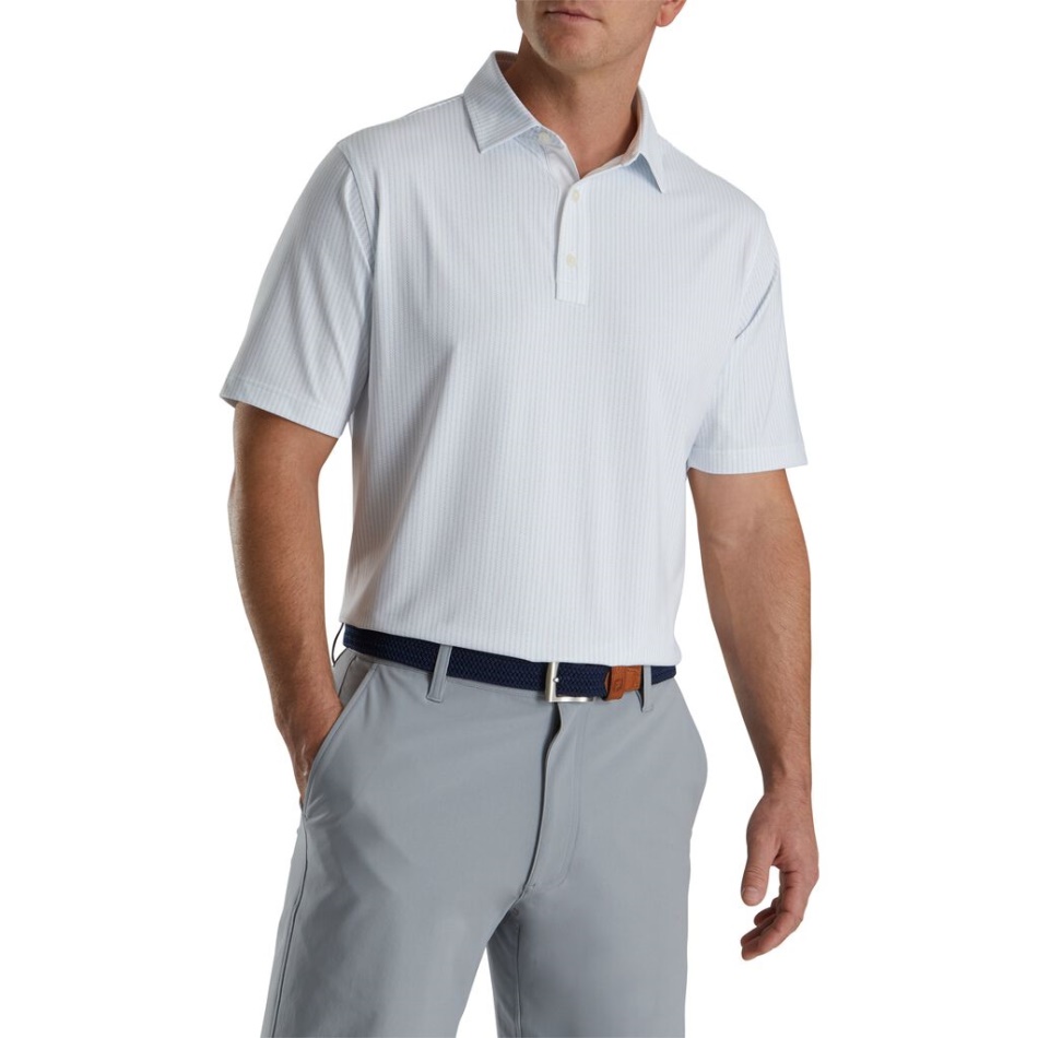 Branco-crepúsculo Azul Footjoy Pt Impressão Em Zigue-zague Lisle Gola Auto