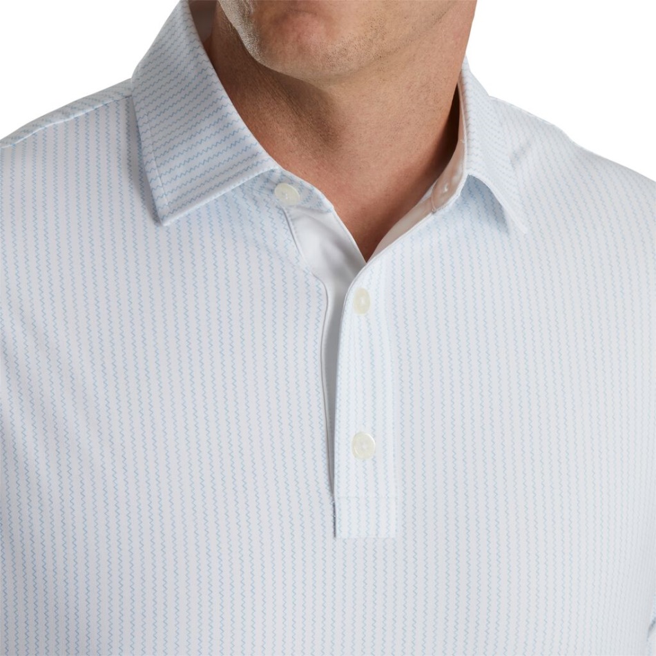 Branco-crepúsculo Azul Footjoy Pt Impressão Em Zigue-zague Lisle Gola Auto