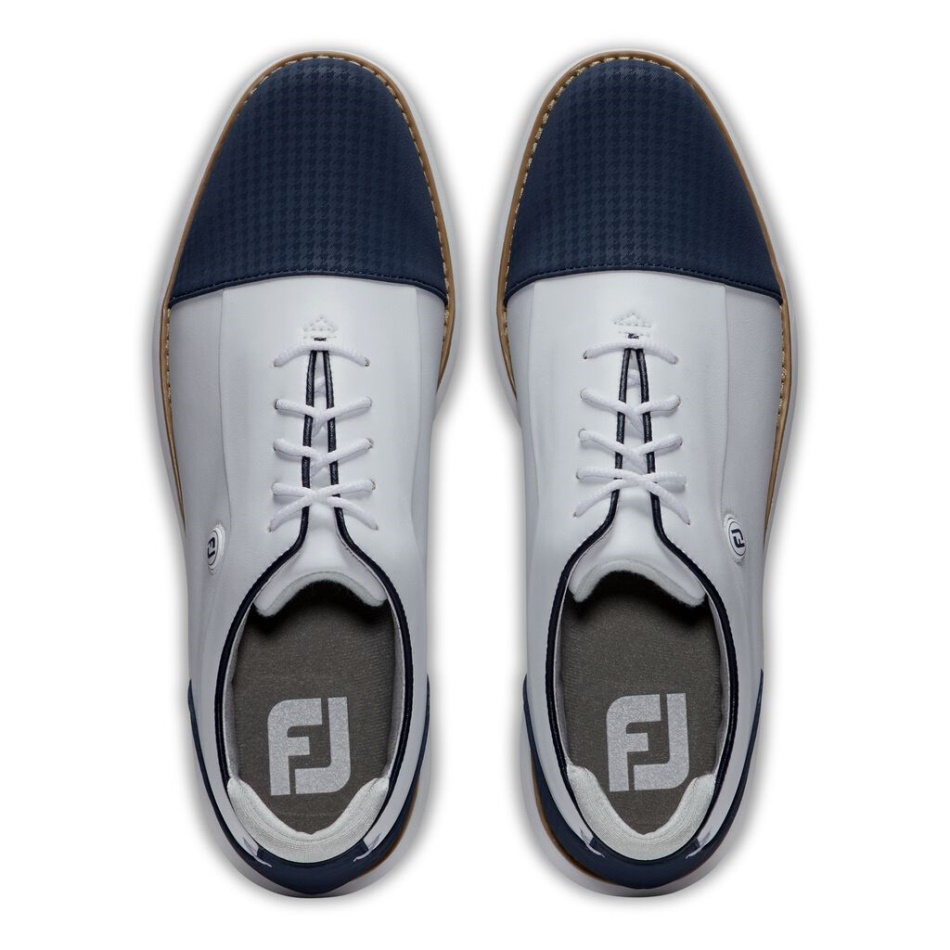 Branco-marinho Footjoy Pt Tradições Cap Toe Feminino Estilo Da Temporada Anterior