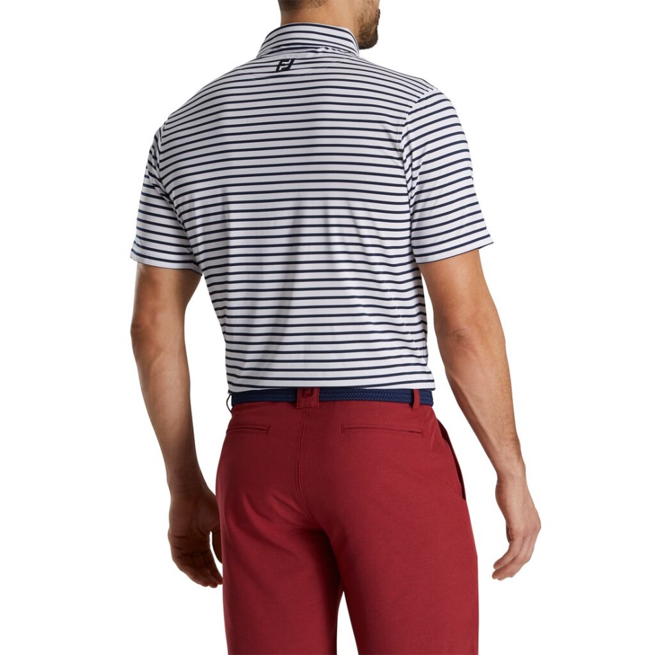 Branco-marinho Lisle 2 Cores Listras Colarinho Próprio Footjoy Pt