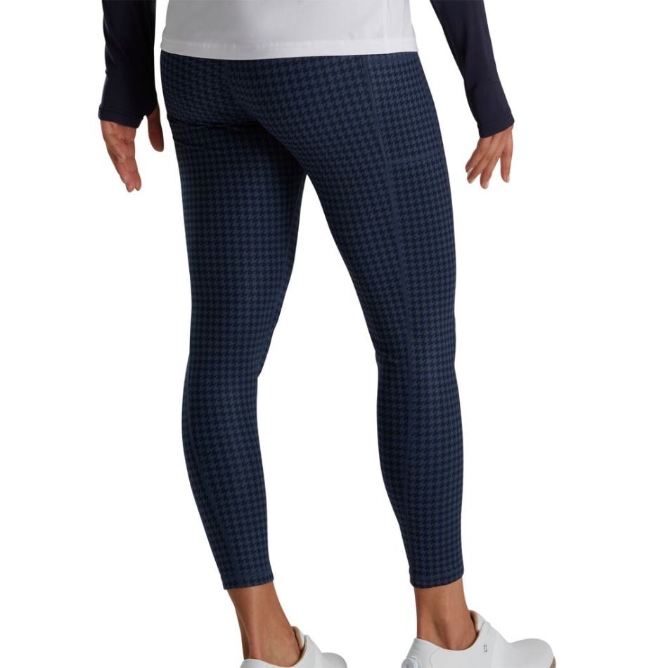 Calça Legging Feminina Footjoy Pt Marinho Com Estampa De Pied De Poedeira
