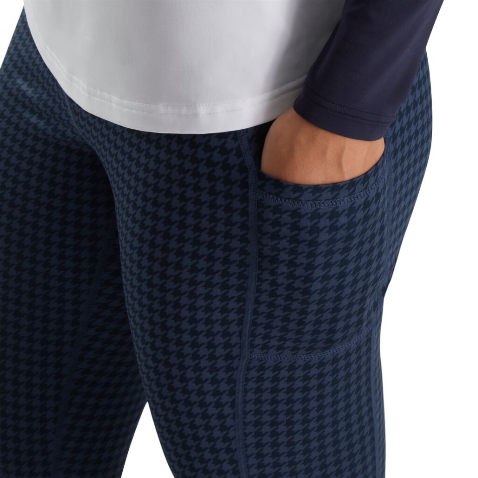 Calça Legging Feminina Footjoy Pt Marinho Com Estampa De Pied De Poedeira