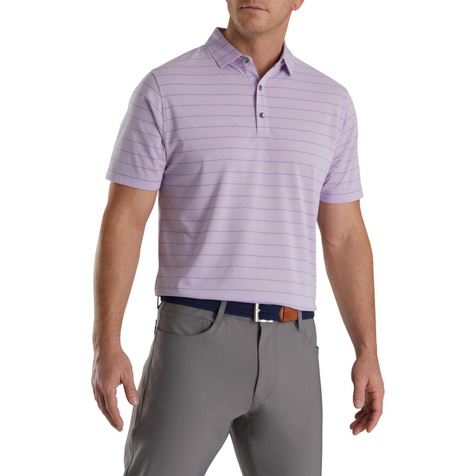 Camisa Atlética Com Listras Abertas E Colarinho Roxo Pálido-rio Rock Footjoy Pt