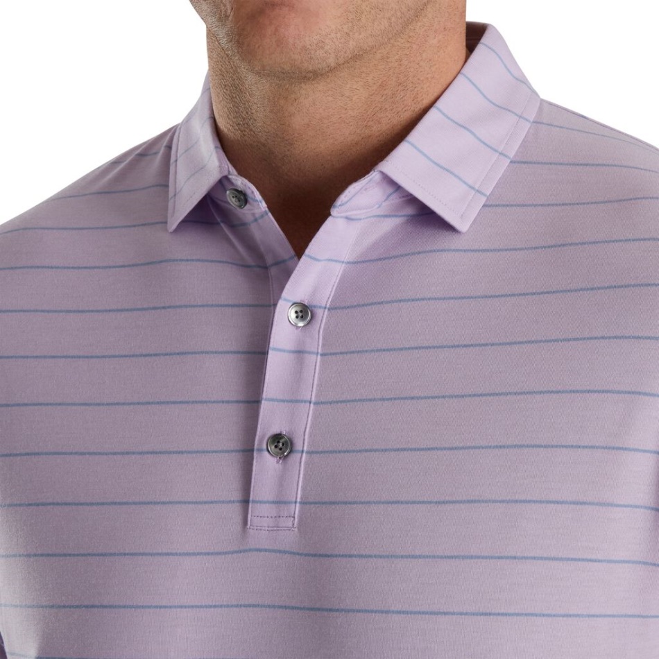 Camisa Atlética Com Listras Abertas E Colarinho Roxo Pálido-rio Rock Footjoy Pt