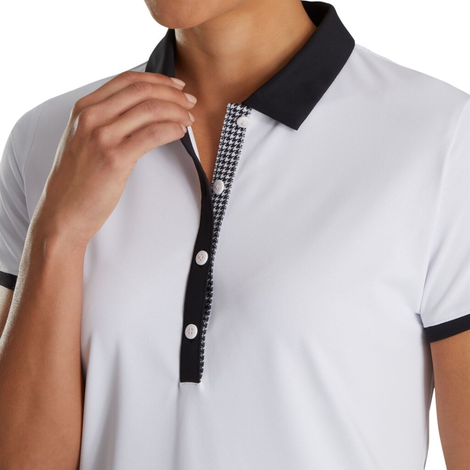 Camisa Branca E Preta Com Estampa Houndstooth Feminina Footjoy Pt