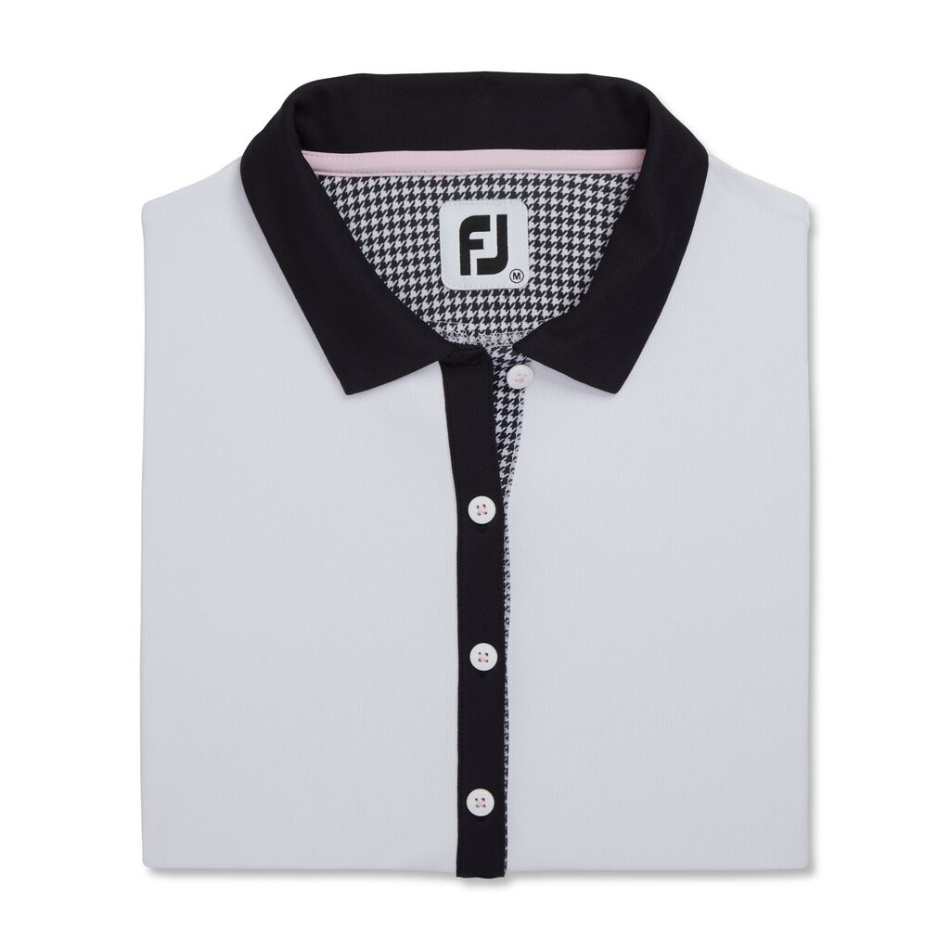 Camisa Branca E Preta Com Estampa Houndstooth Feminina Footjoy Pt
