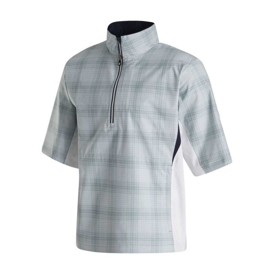 Camisa De Chuva De Manga Curta Footjoy Pt Xadrez Cinza-branco Hidrolite