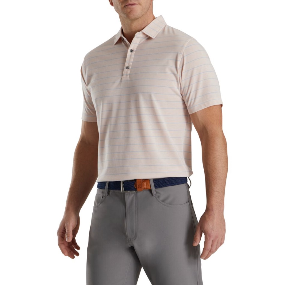 Camisa De Listras Abertas Ajuste Atlético Colarinho Footjoy Pt Shell Rosa-azul Neblina