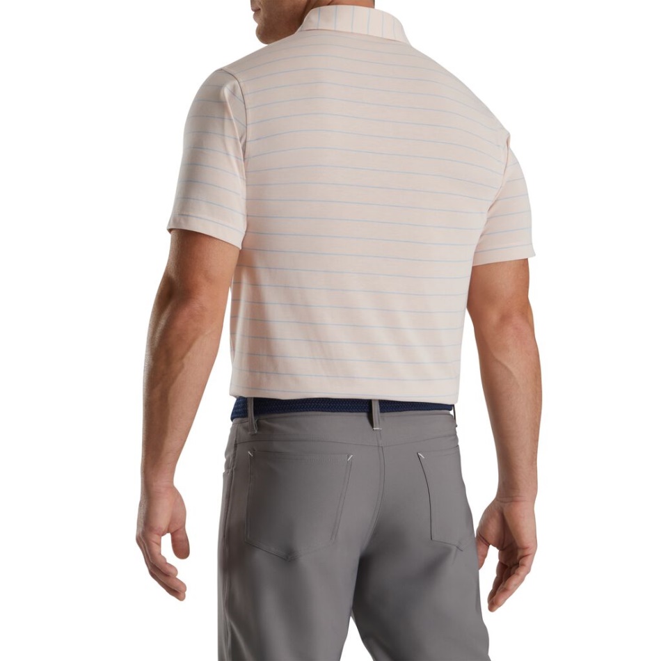 Camisa De Listras Abertas Ajuste Atlético Colarinho Footjoy Pt Shell Rosa-azul Neblina