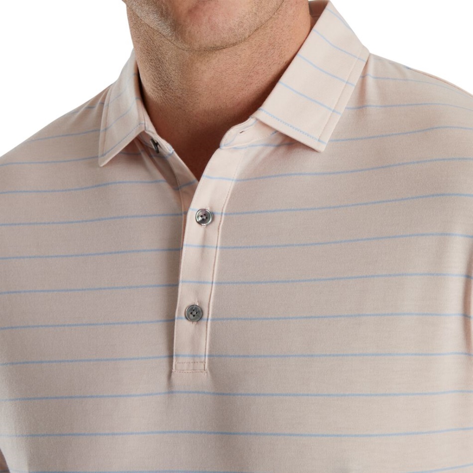 Camisa De Listras Abertas Ajuste Atlético Colarinho Footjoy Pt Shell Rosa-azul Neblina