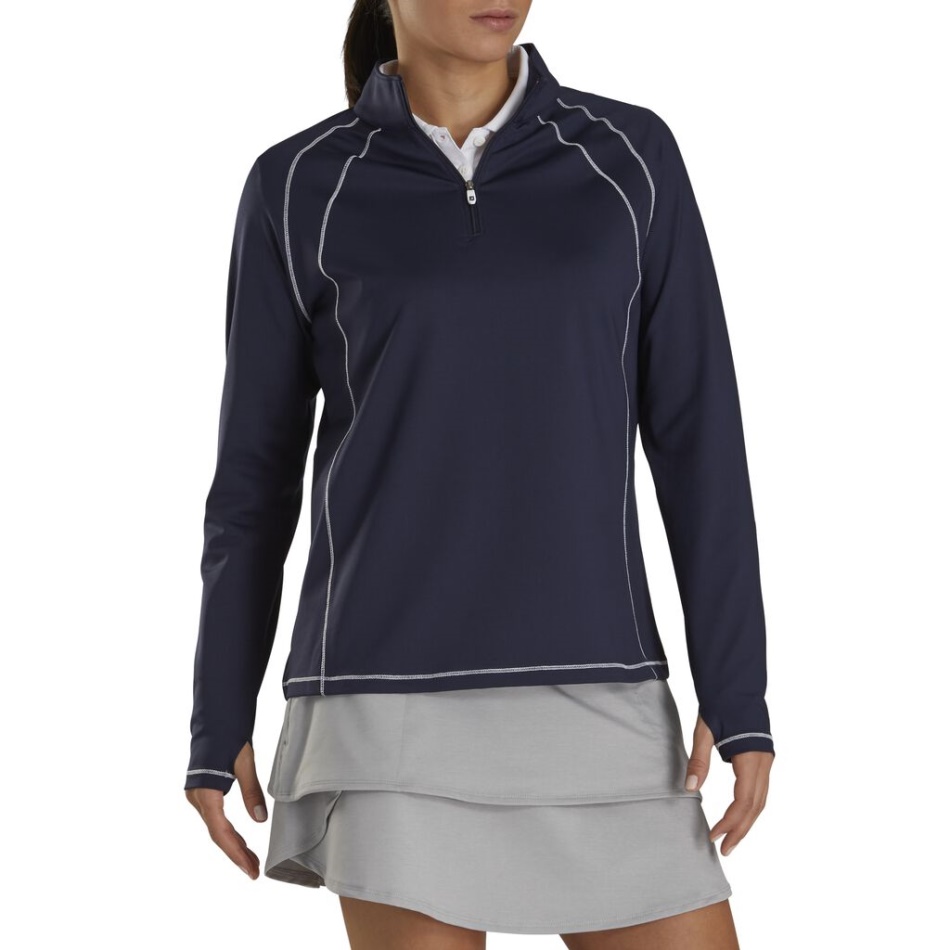 Camisa De Malha Azul Marinho Com Zíper E Camada Intermediária Feminina - Estilo Da Temporada Anterior Footjoy Pt