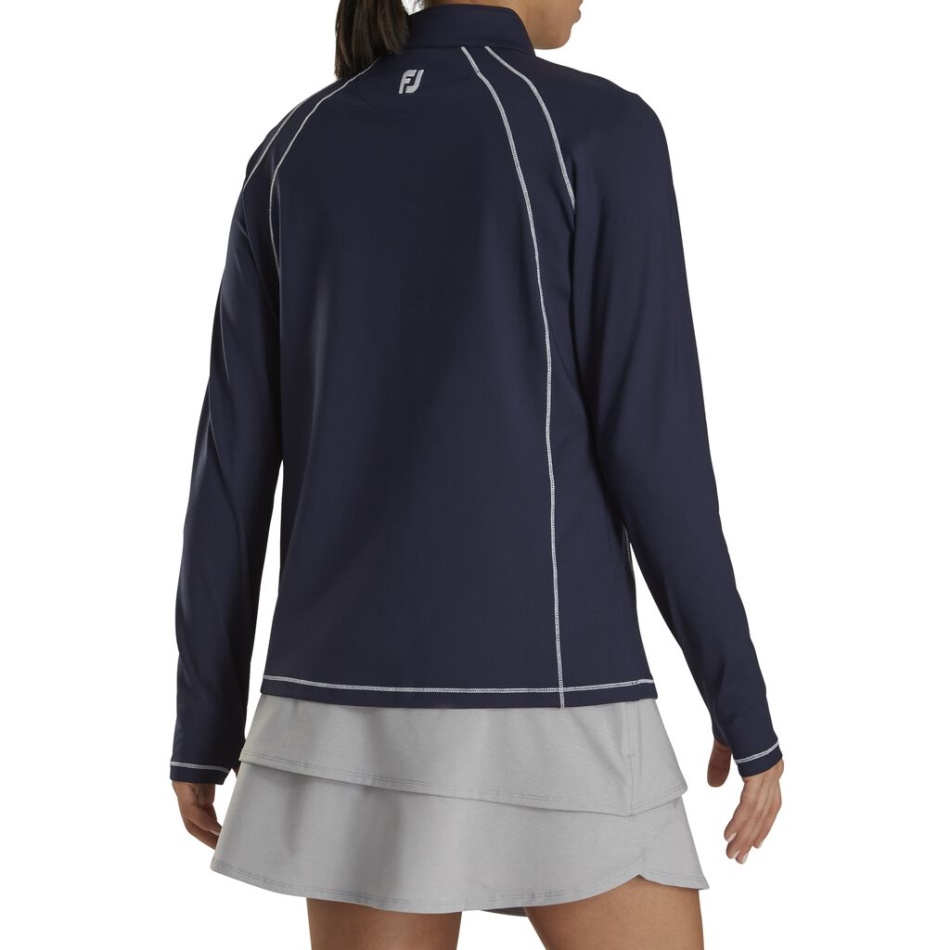 Camisa De Malha Azul Marinho Com Zíper E Camada Intermediária Feminina - Estilo Da Temporada Anterior Footjoy Pt