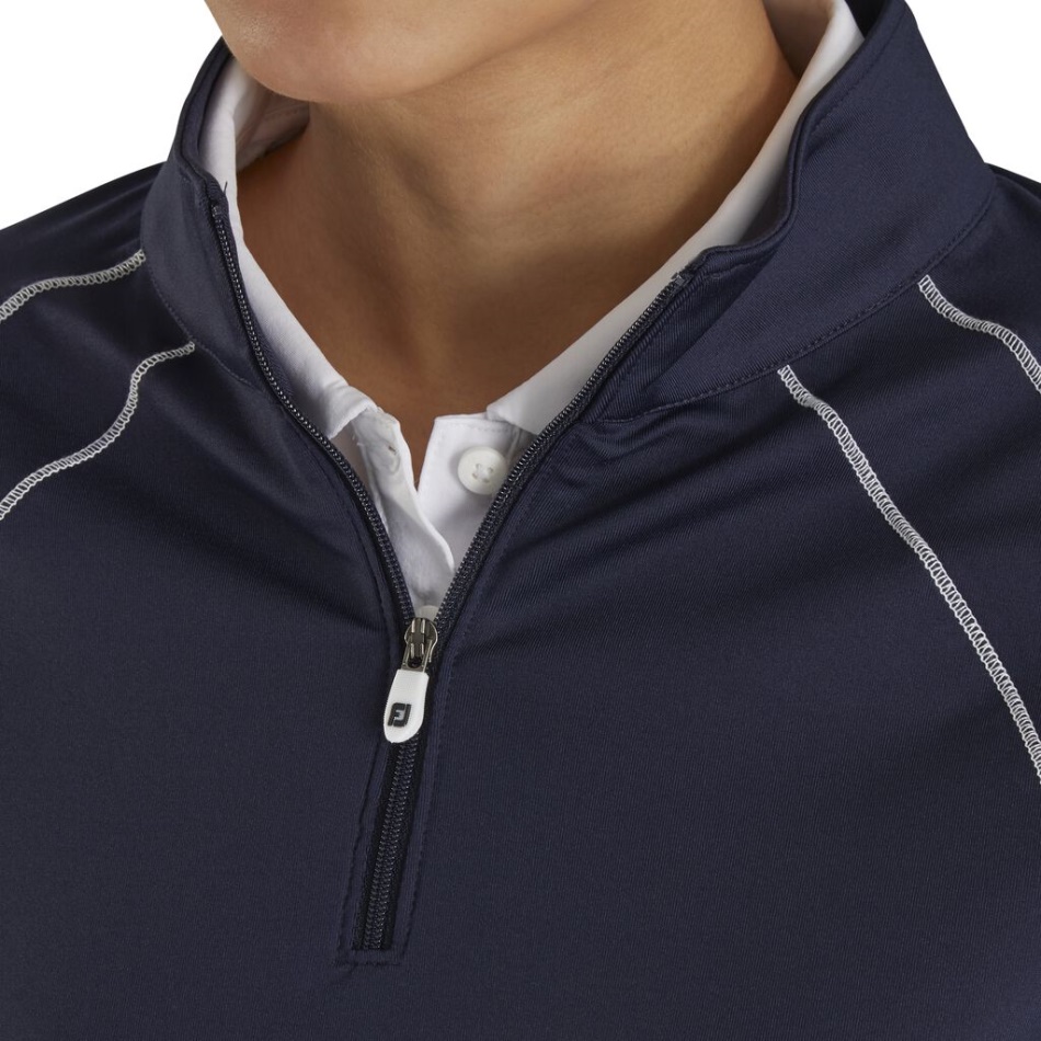 Camisa De Malha Azul Marinho Com Zíper E Camada Intermediária Feminina - Estilo Da Temporada Anterior Footjoy Pt