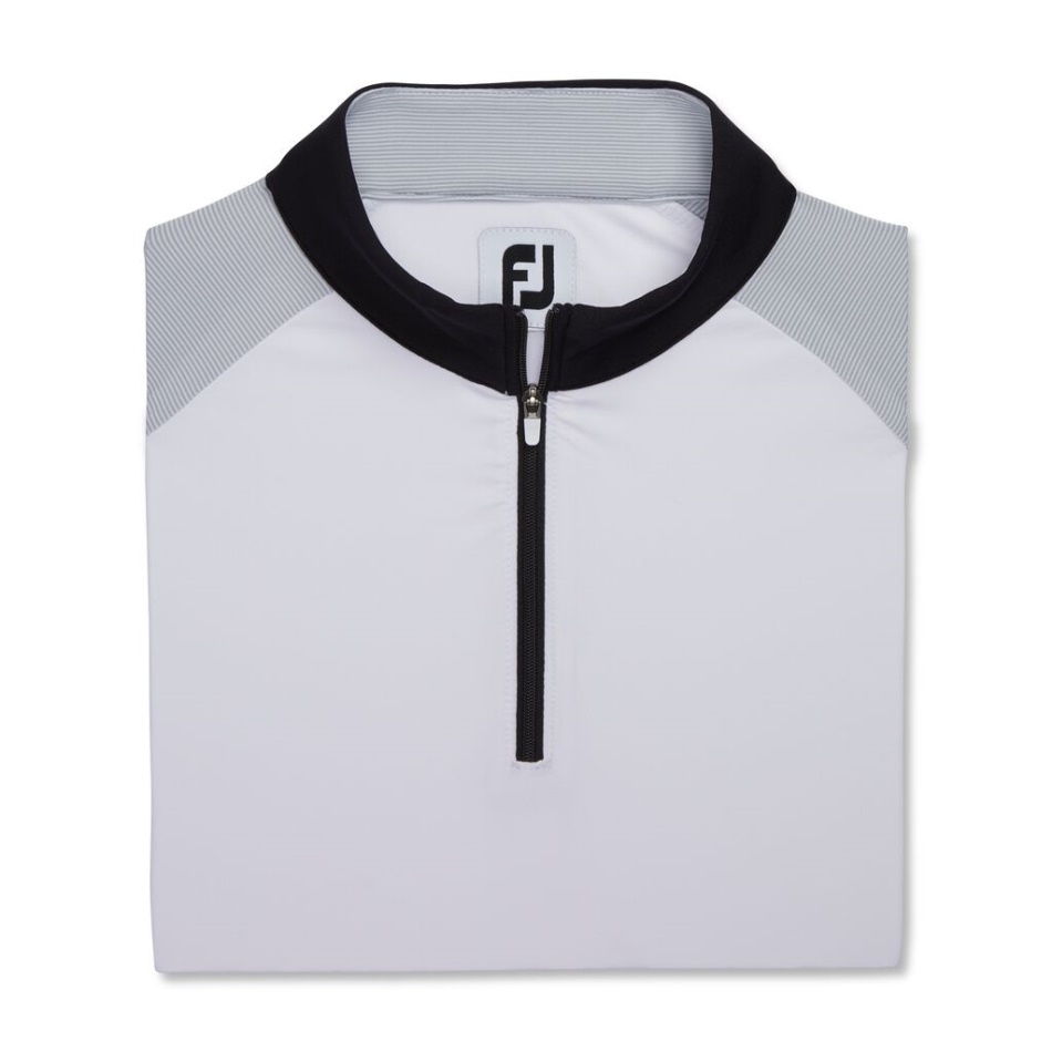 Camisa De Proteção Solar Com Micro Listras Branco-cinza-preto Feminino Footjoy Pt