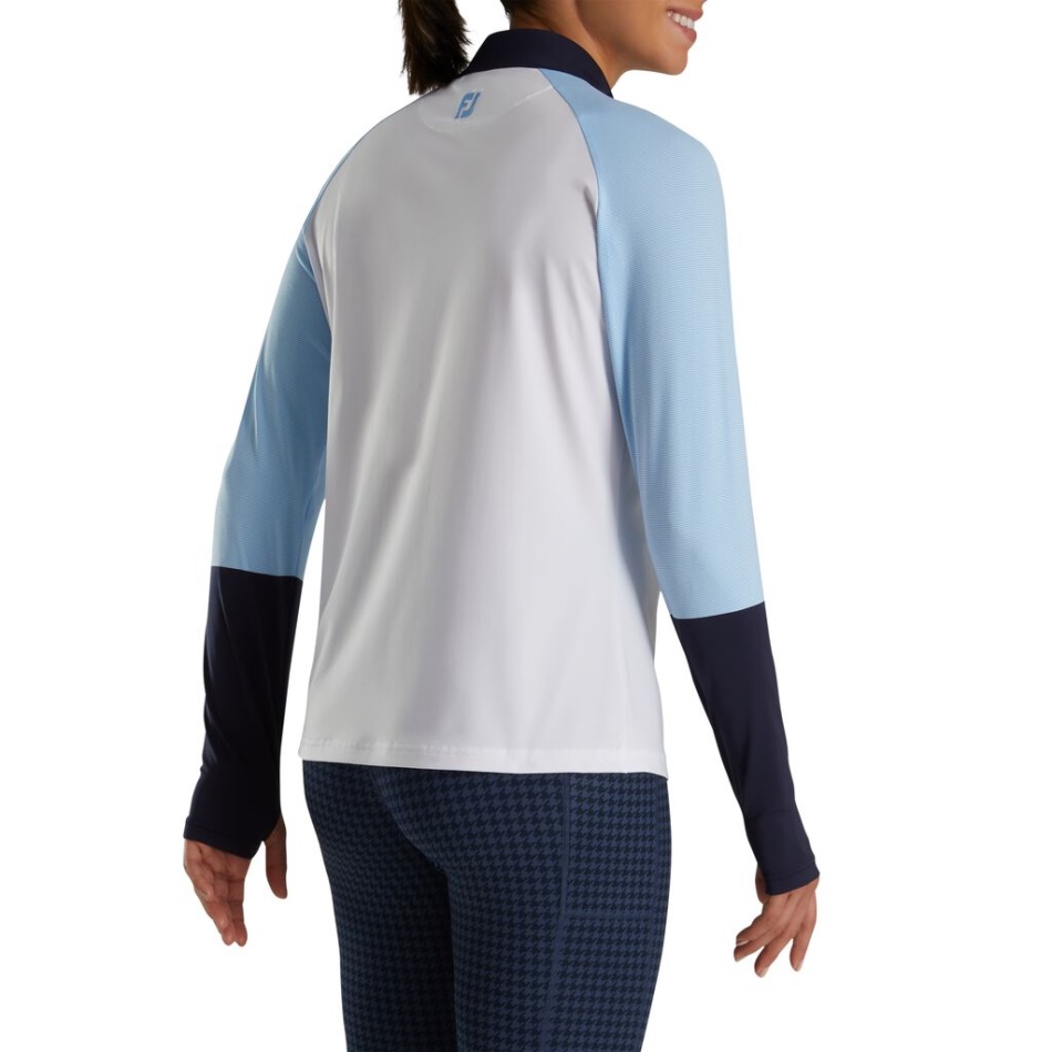 Camisa De Proteção Solar Com Micro Listras Femininas Branco-azul-marinho Footjoy Pt