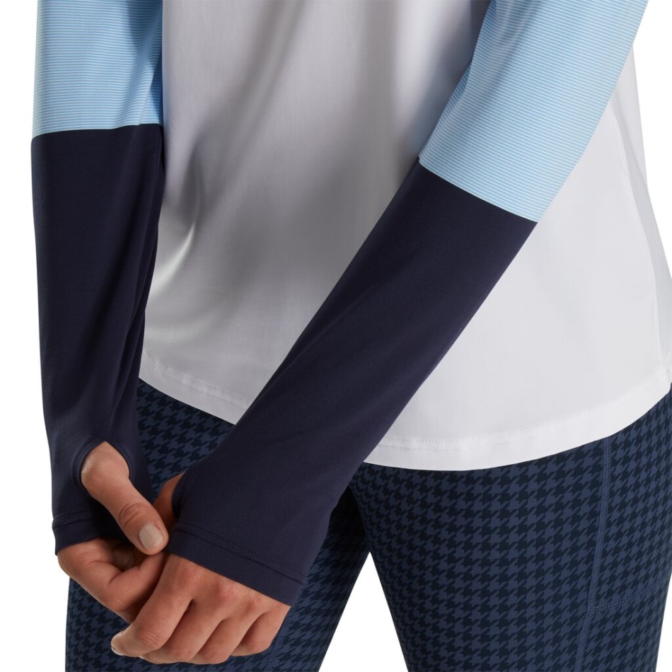 Camisa De Proteção Solar Com Micro Listras Femininas Branco-azul-marinho Footjoy Pt