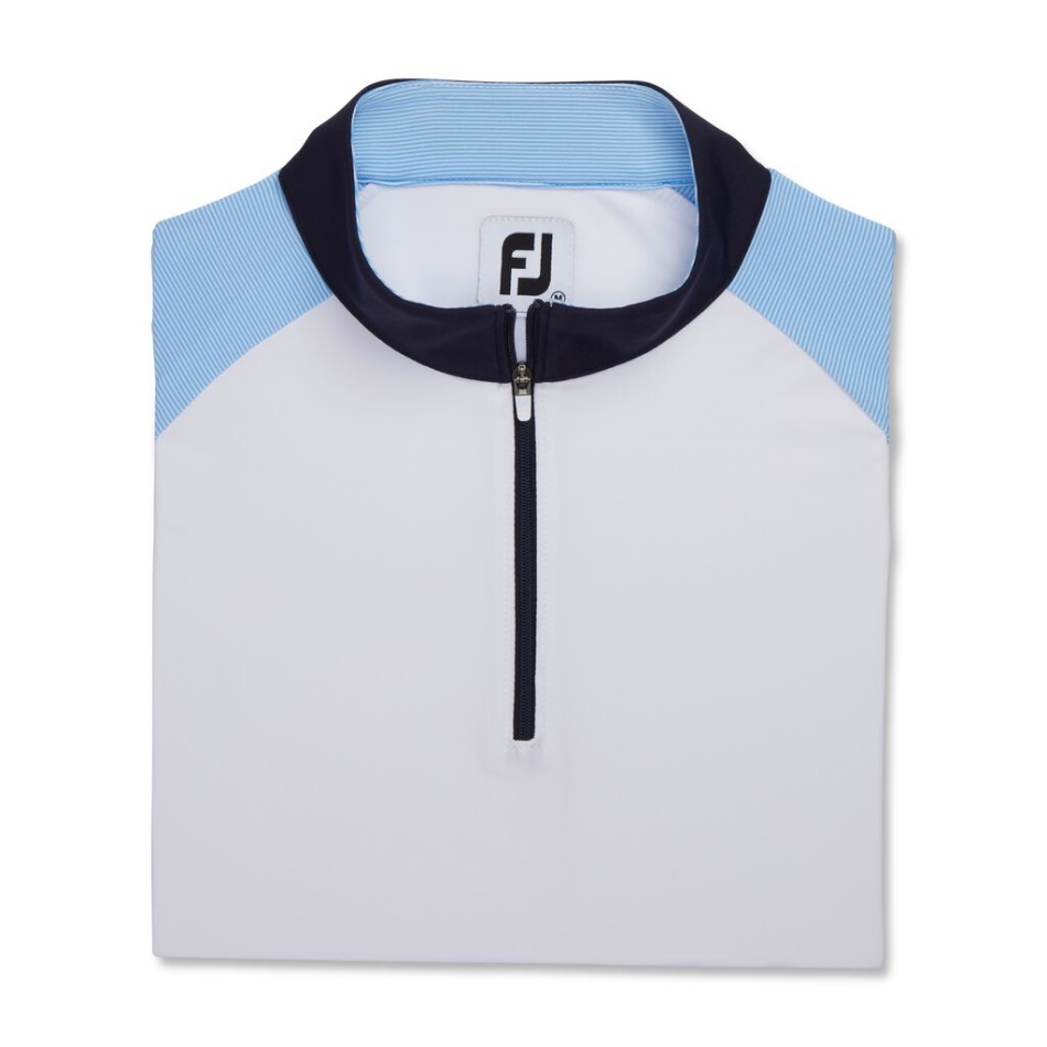 Camisa De Proteção Solar Com Micro Listras Femininas Branco-azul-marinho Footjoy Pt