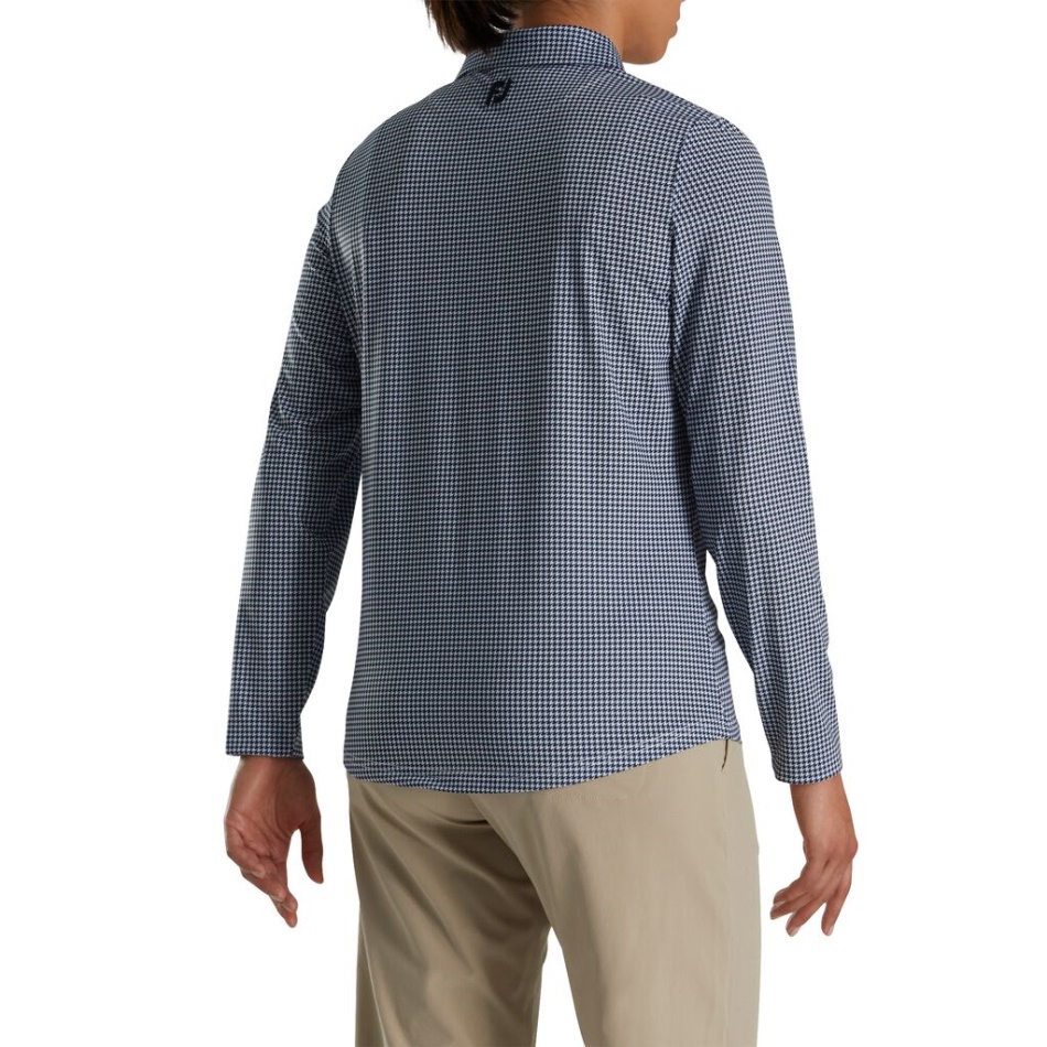 Camisa De Proteção Solar Footjoy Pt Azul Marinho Estampado Houndstooth Feminino