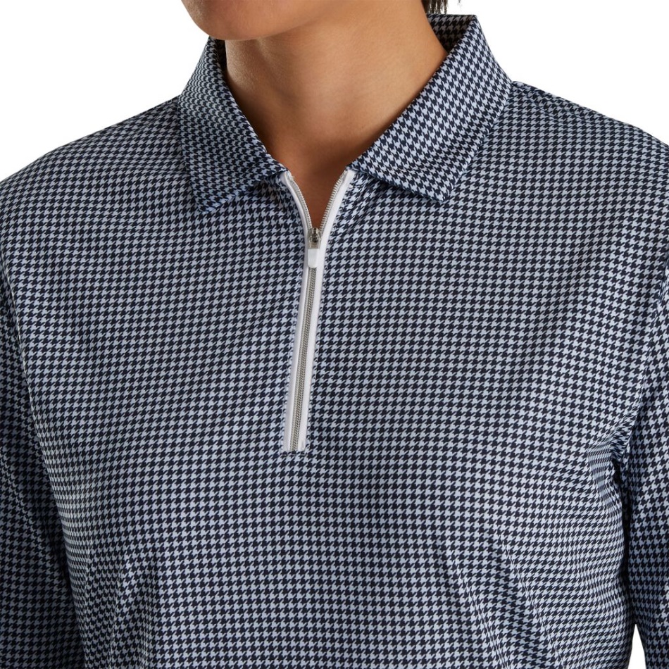 Camisa De Proteção Solar Footjoy Pt Azul Marinho Estampado Houndstooth Feminino