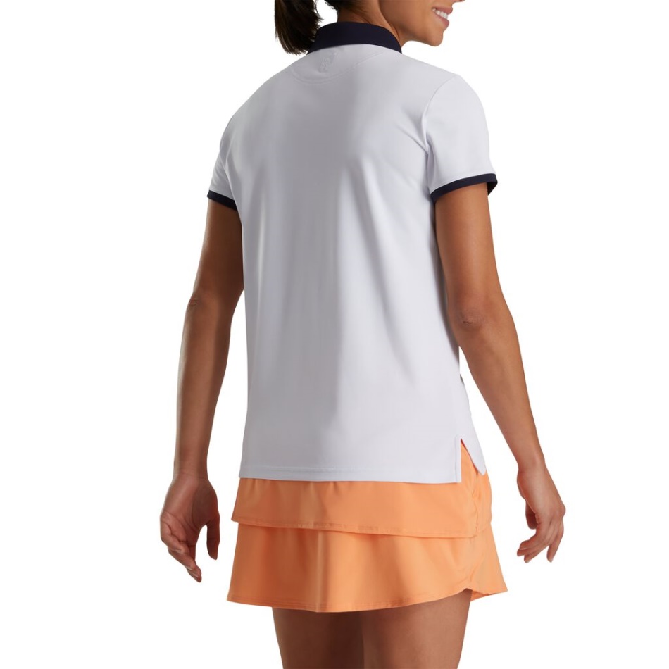 Camisa Feminina Com Acabamento Estampado Houndstooth Branco-marinho Footjoy Pt