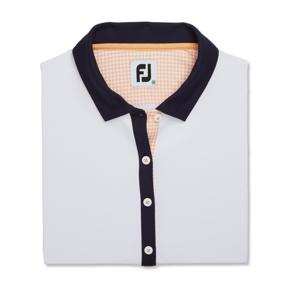 Camisa Feminina Com Acabamento Estampado Houndstooth Branco-marinho Footjoy Pt