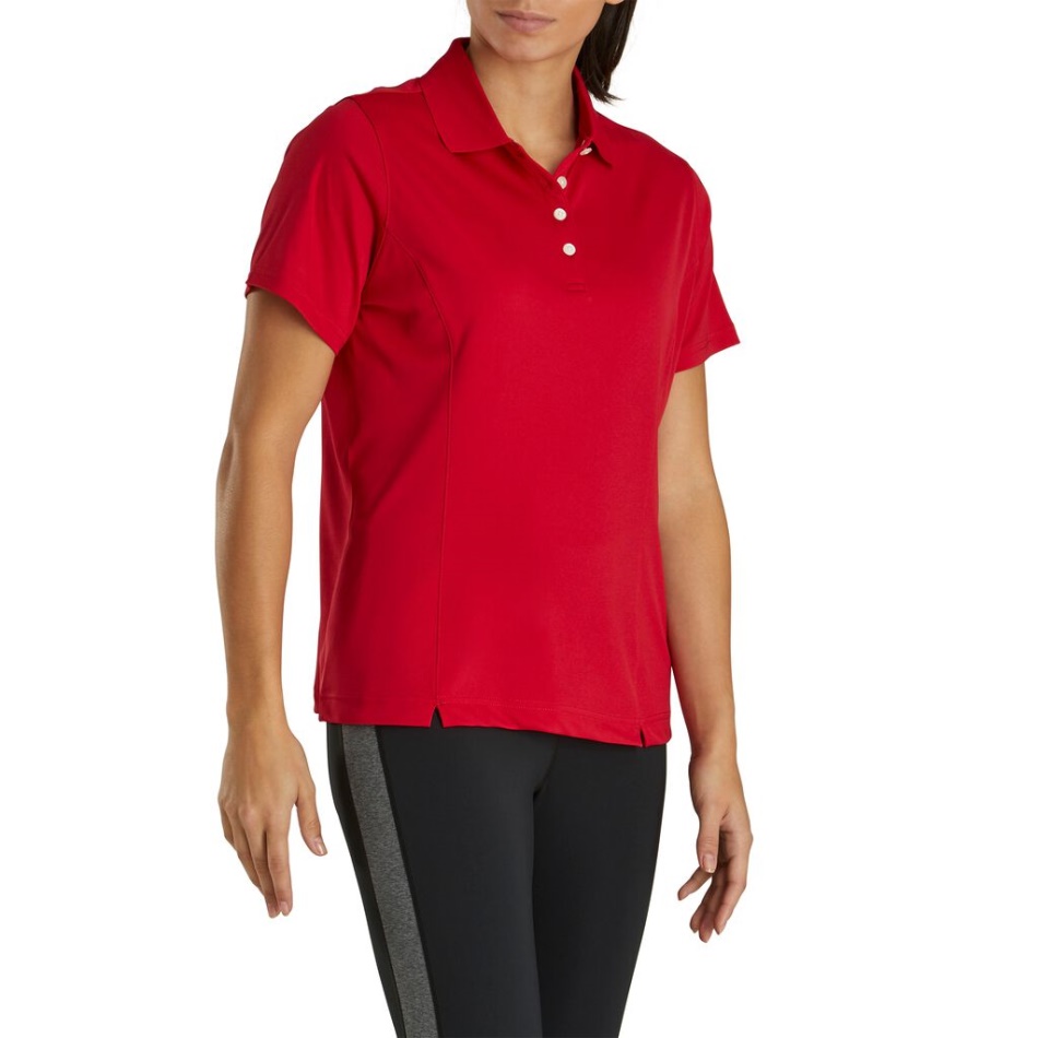 Camisa Footjoy Pt Prodry Interlock Gola Feminina Vermelha