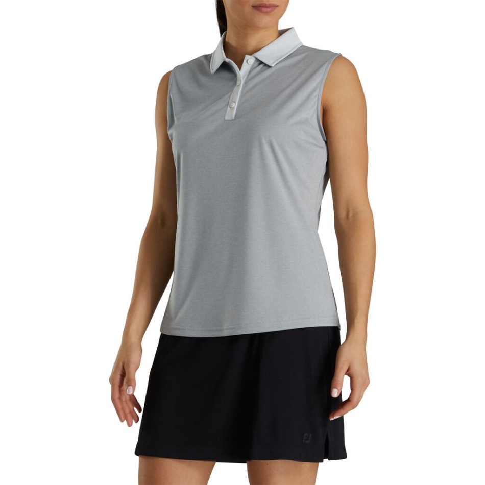Camisa Jacquard Sem Mangas Cinza Urze Nas Costas Feminina Estilo Temporada Anterior Footjoy Pt