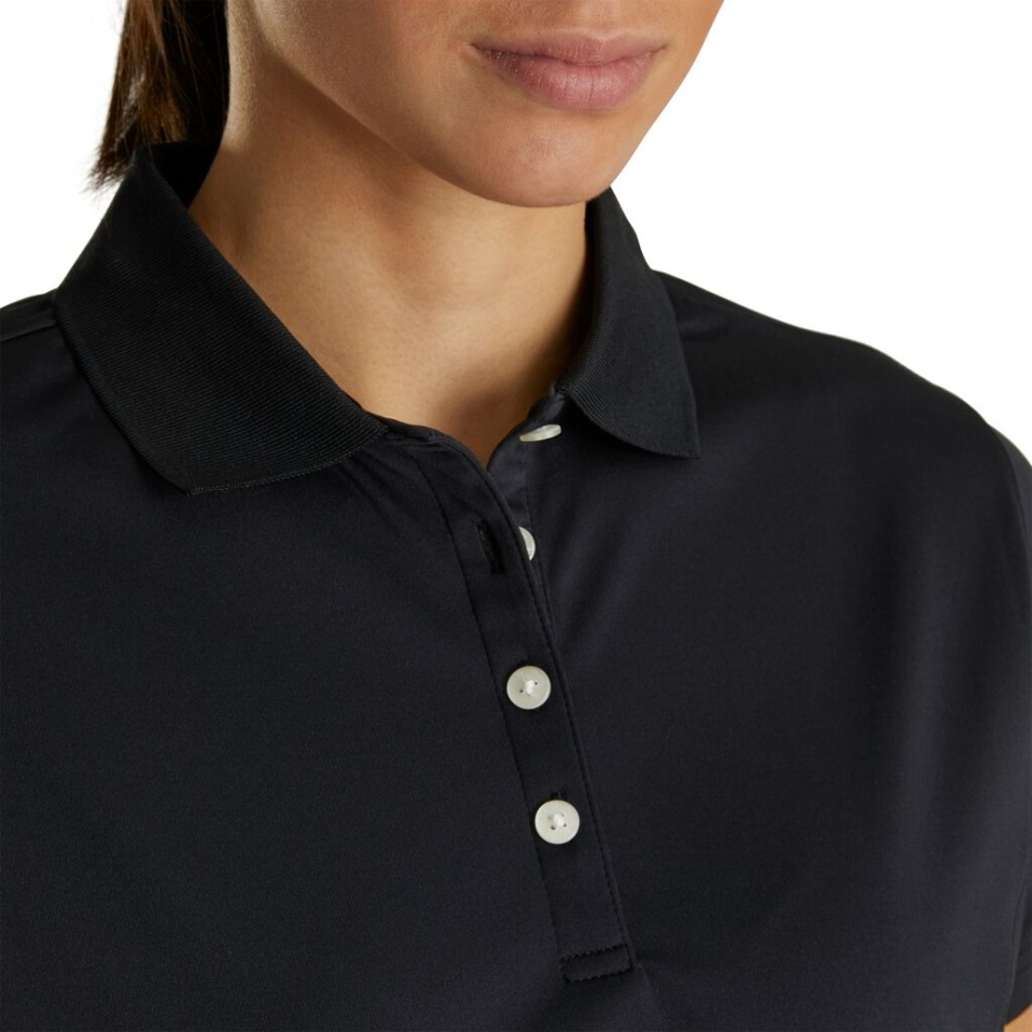 Camisa Preta Prodry Interlock Gola Feminina Footjoy Pt