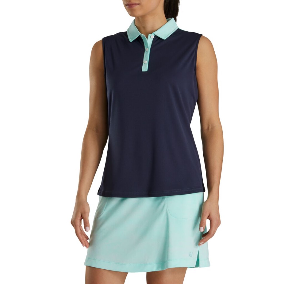 Camisa Sem Mangas Jacquard Nas Costas Feminina Estilo Temporada Anterior Footjoy Pt Navy