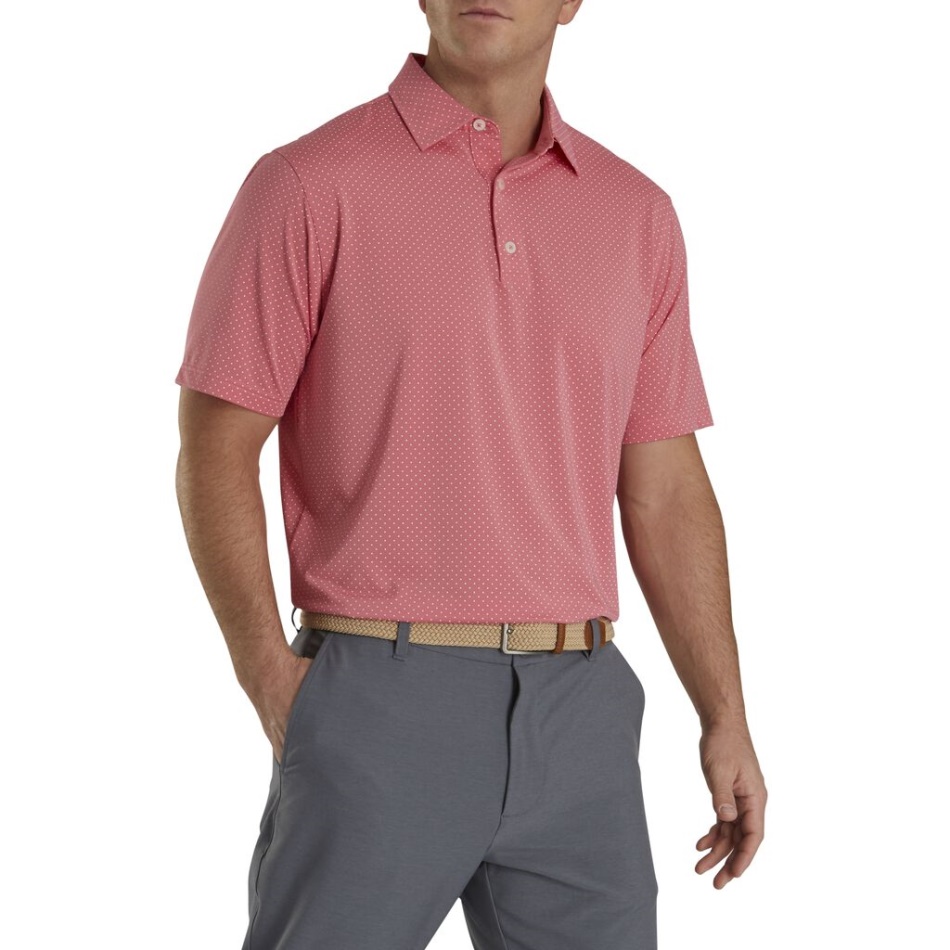 Capa Footjoy Pt Vermelho-branco Stretch Lisle Estampa De Dot Colarinho Próprio