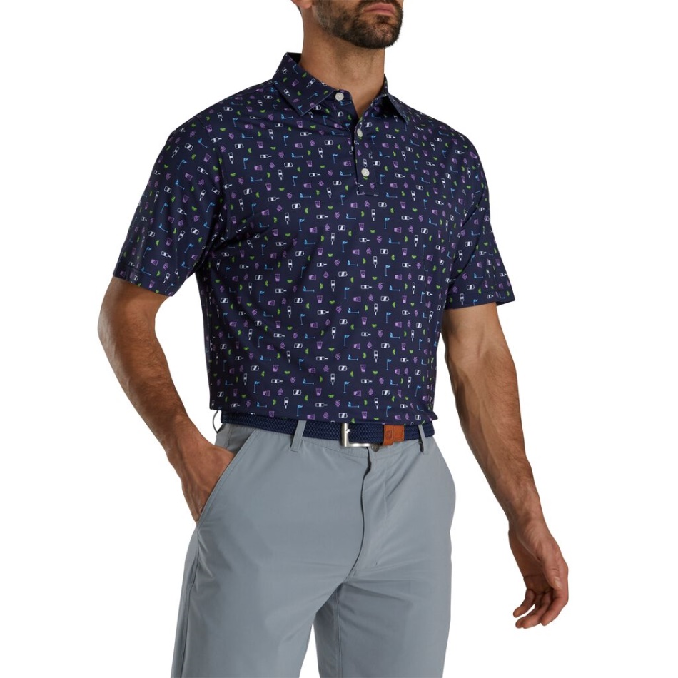 Colarinho Autocolante Lisle Estampado Transfusion Navy Footjoy Pt