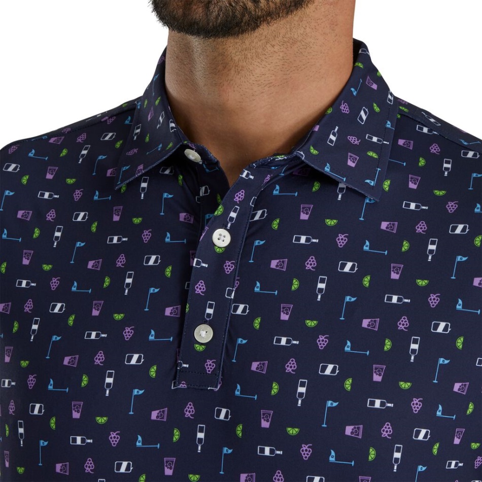 Colarinho Autocolante Lisle Estampado Transfusion Navy Footjoy Pt