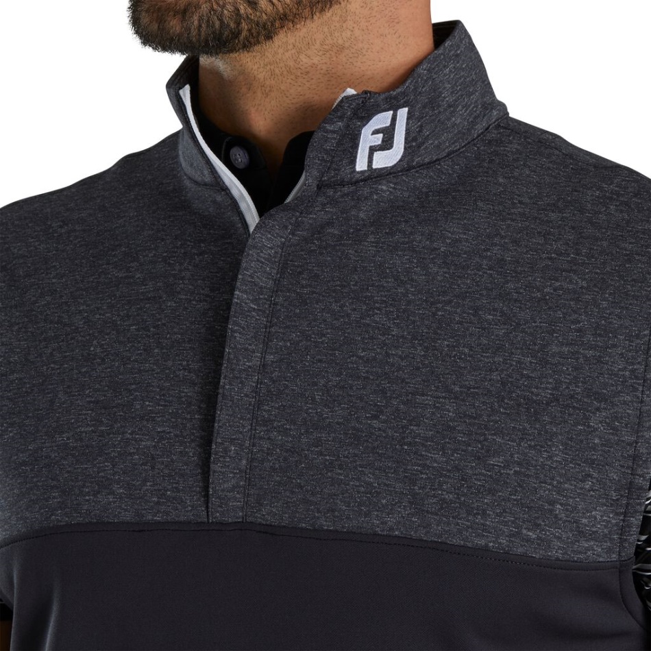 Colete De Meio Zíper Preto Footjoy Pt Heather Yoke - Gola Fj Tour