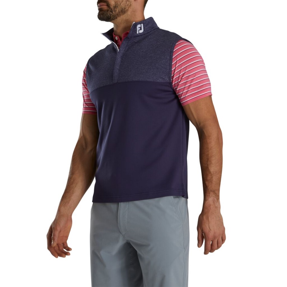 Colete Heather Yoke Meio Zíper - Gola Fj Tour Footjoy Pt Navy