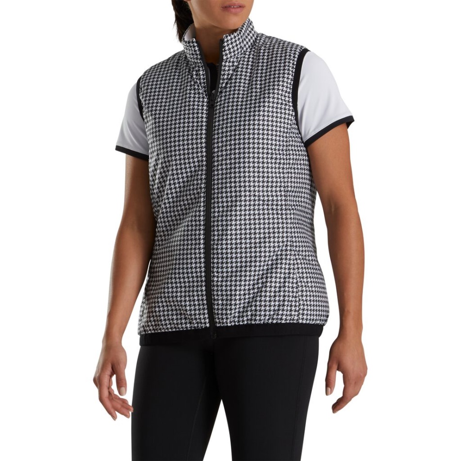 Colete Reversível Isolado Footjoy Pt Feminino Branco-preto Houndstooth